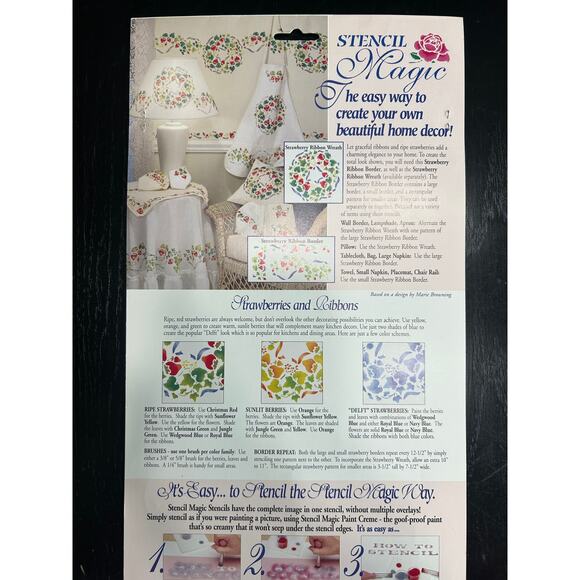 90s Vtg- Stencil Magic by Delta -Strawberry Ribbon Border No. 95 200 0018 NWT - Picture 5 of 5